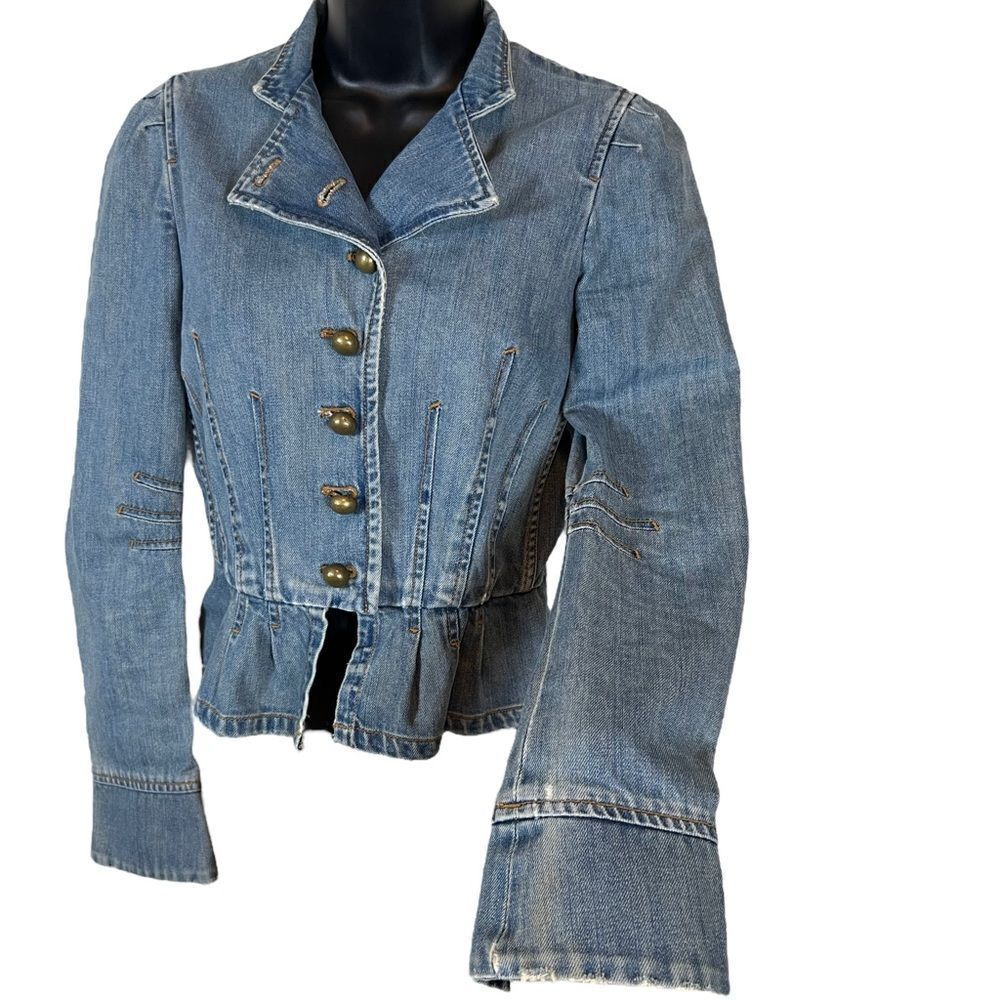 Marc Jacobs Military Style Cropped Peplum Denim Jacket - Picture 4 of 12